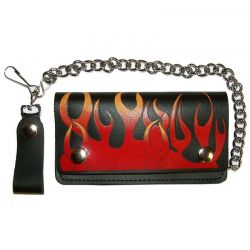 Biker bifold chain wallet with flame