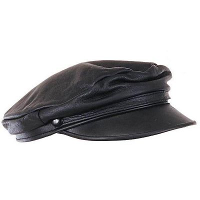 Black Leather Cap with adjustable Strap