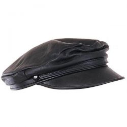 Black Leather Cap with adjustable Strap