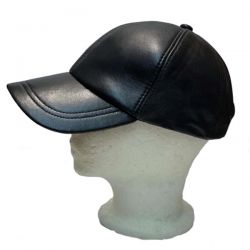 Black Leather Ballcap with adjustable back