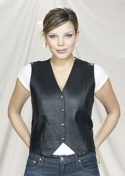Black Leather Ladies Vest with Pockets, Plain Sides