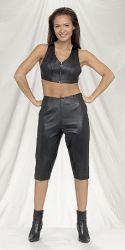 Ladies Black Leather Capri Pants