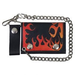 Biker trifold chain wallet with Flame