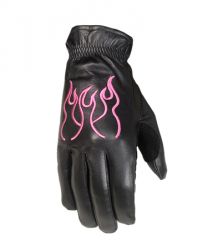Leather Gloves Full Finger with Pink Flame