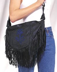 Black Leather Purse with Blue Rose Inlay