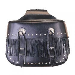 Large heritage saddle bag with fringe, studs and concho, straight
