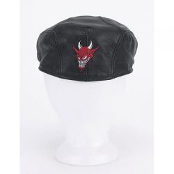 Black Leather Cap with Devil on Back