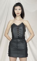 Ladies Black Leather Bustier with Laces