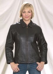 Ladies Black Leather Jacket with Zipper Front, Zip-out Lining
