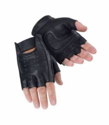 Leather Fingerless Gloves with Gel, Velcro