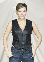 Ladies Naked Leather V-neck vest with vertical gather sides