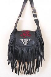 Black Leather Purse with Red Rose Inlay