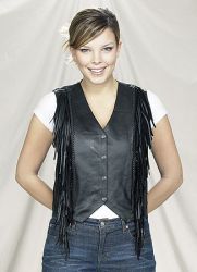 Ladies Black Leather Vest with Pockets, Braid and Fringe