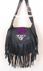 Black Leather Purse with Purple Rose Inlay