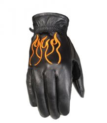 Leather Gloves Full Finger with Orange Flame