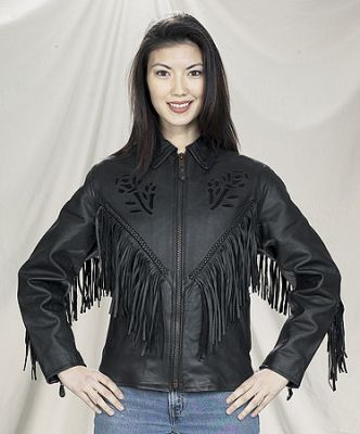 Ladies Black Jacket with Black Rose