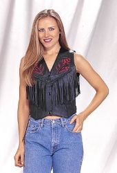 Ladies Black Leather Braided / Fringe Vest